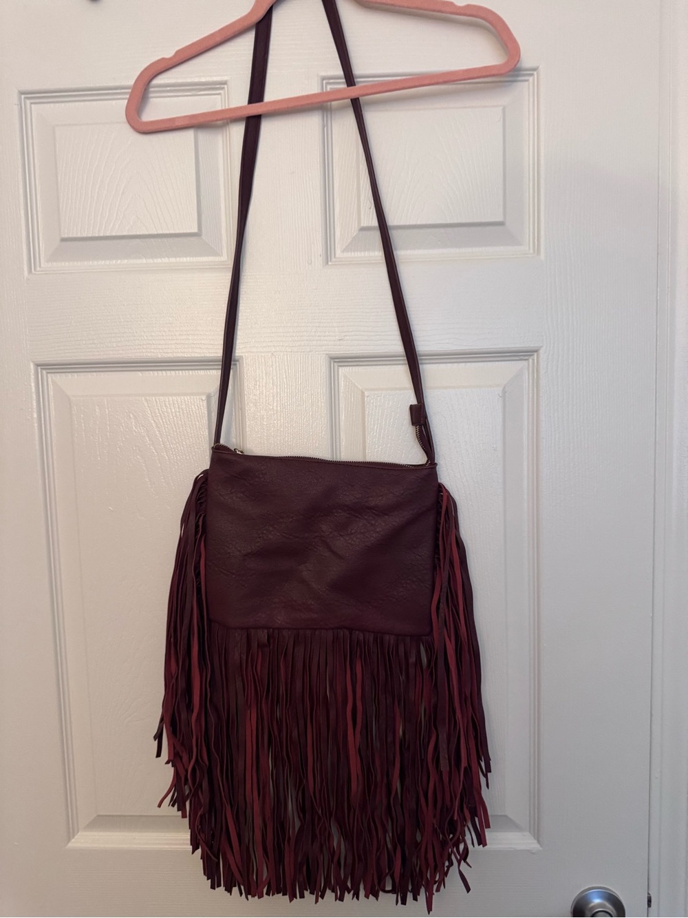 Fringed Crossbody Bag in Burgundy